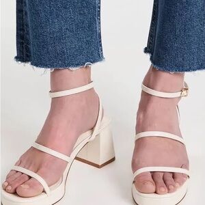 Larroude Cream Strappy Block Heel Sandals